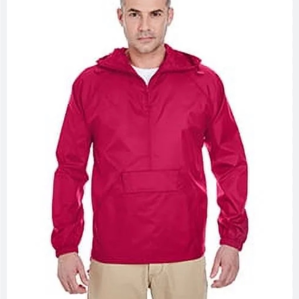 UltraClub Adult Quarter-Zip Hooded Pullover Pack-Away Jacket